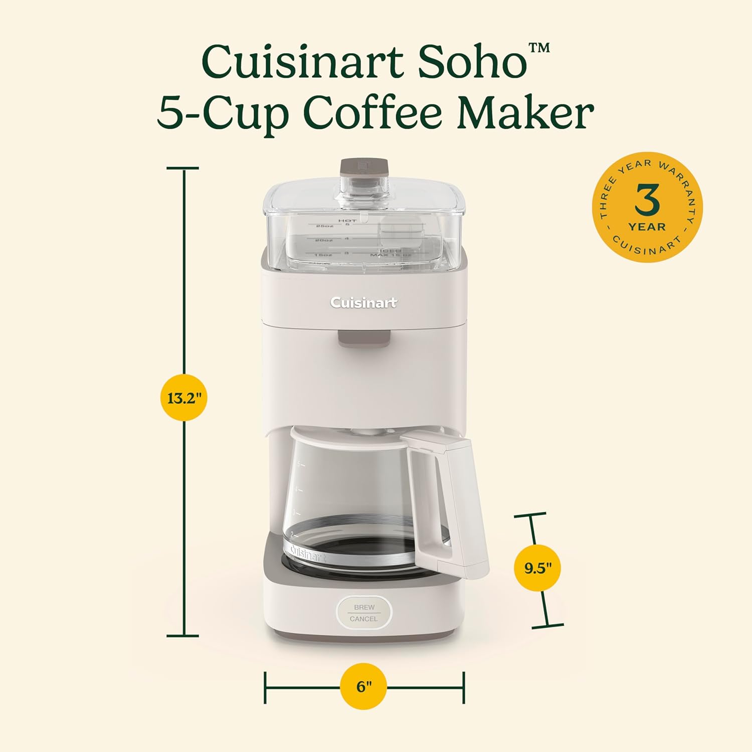 CUISINART Soho 5-Cup Coffee Maker, Truffle, DCC-5TR