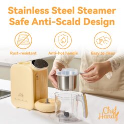 Chefhandy Baby Food Maker, 5 in 1 Baby Food Processor with Steaming Basket, Auto Cooking & Grinding (Yellow)