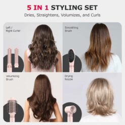 MESCOMB 5 in 1 High-Speed Hot Air Styler - Professional Frizz-Free Blow Dryer Brush - Curl, Volumize, Straighten with Travel Bag