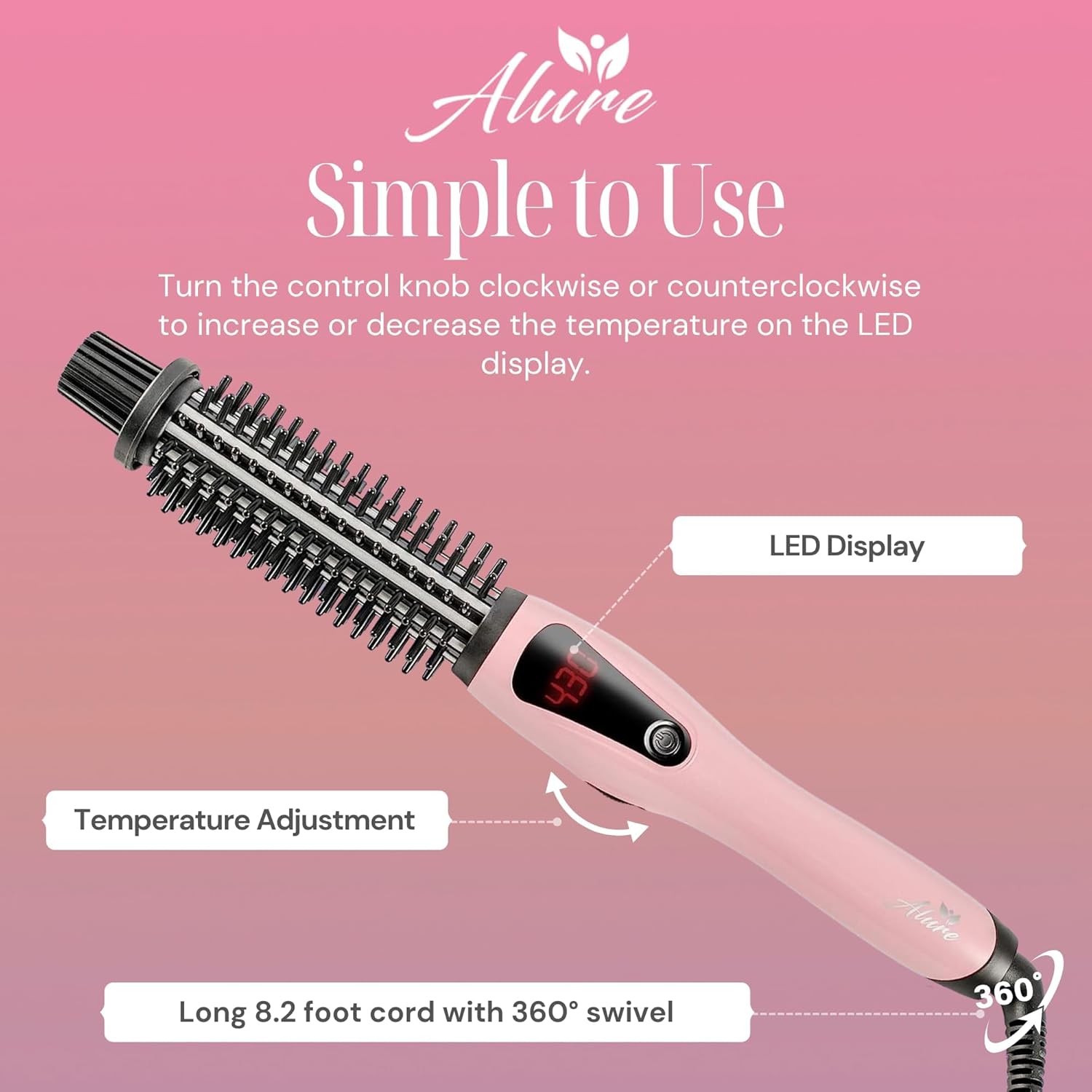 Alure Heated Styling Brush - 3-in-1 Ionic Hair Curler/Straightener with Anti-Scald Nylon Bristles