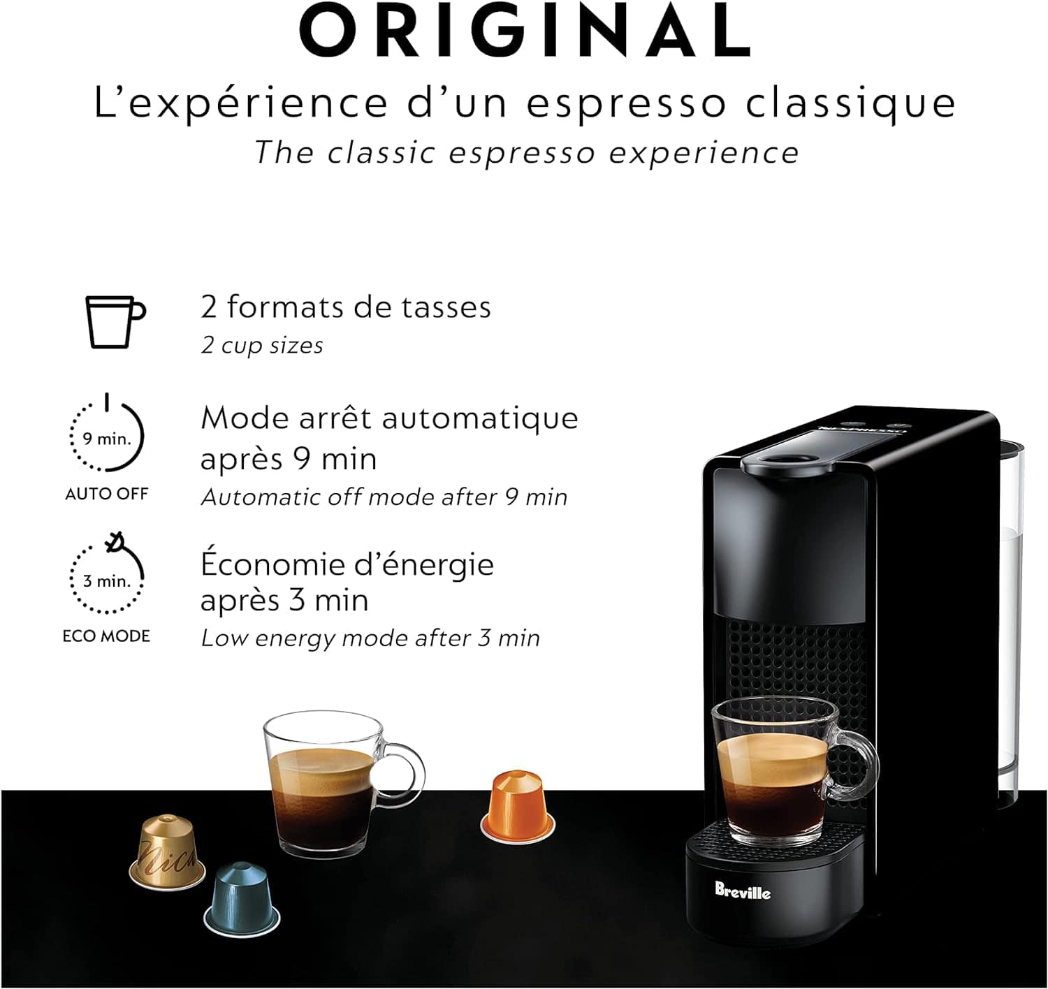 Breville BEC220BLK1AUC1 Nespresso Essenza Mini Espresso Machine, 15.25 x 5.5 x 12.25 in, Black