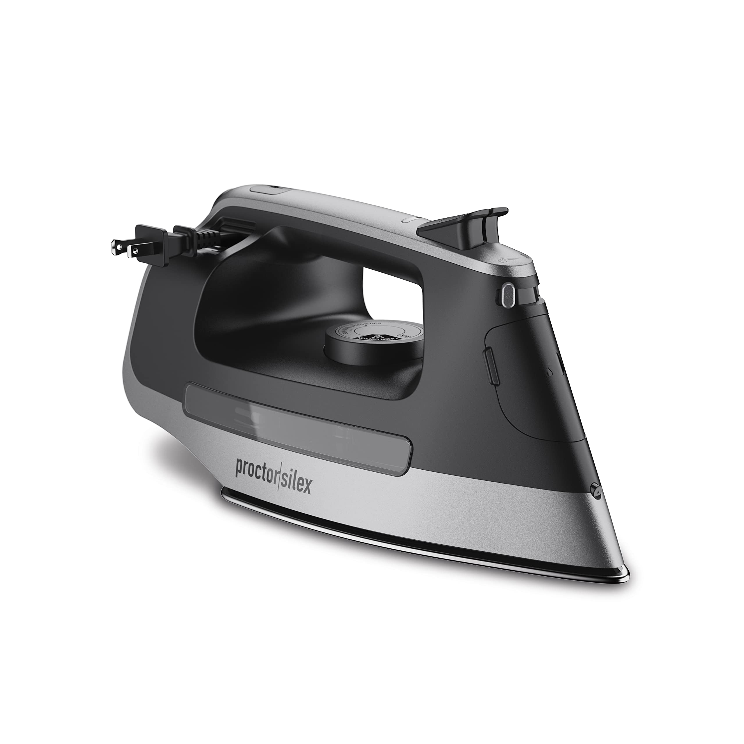 Proctor Silex Steam Iron for Clothes with Durable Stainless Steel Soleplate, 1500 Watts, 8’ Retractable Cord, Gray and Black (14250)
