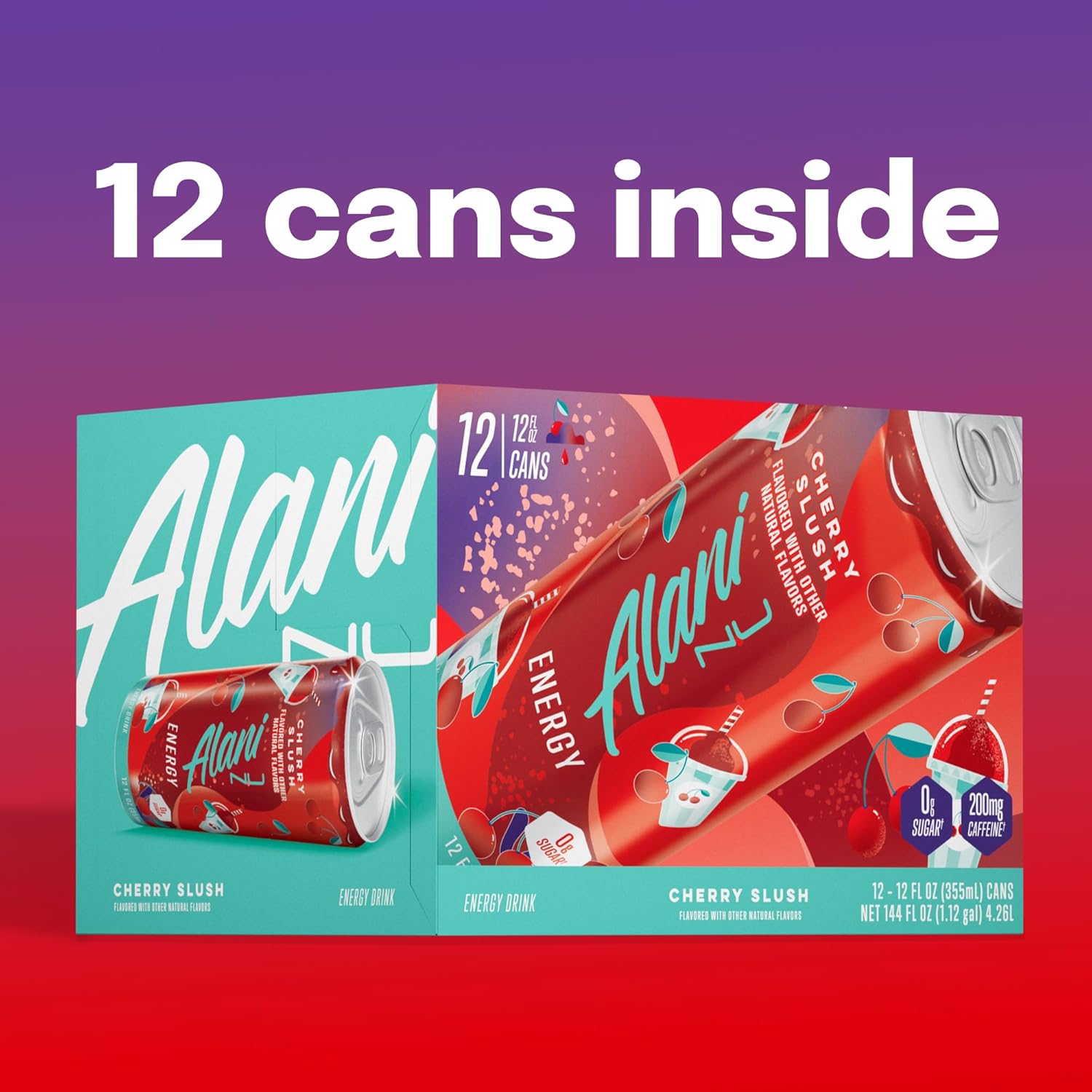 Alani Nu CHERRY SLUSH Sugar Free, Low Calorie Energy Drinks, Antioxidants, Biotin, B Vitamins, Zero Sugar, 12 Count