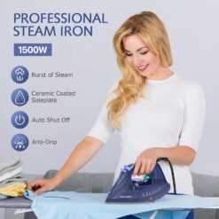 BEAUTURAL Steam Iron for Clothes with Precision Thermostat Dial, Anti-Drip Blue