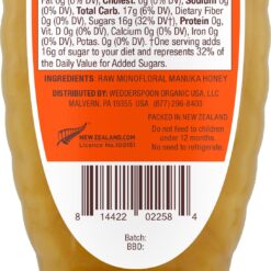 Wedderspoon Raw Premium Manuka Honey, KFactor 16, 12 Oz, Unpasteurized, Genuine New Zealand Honey, Multi-Functional