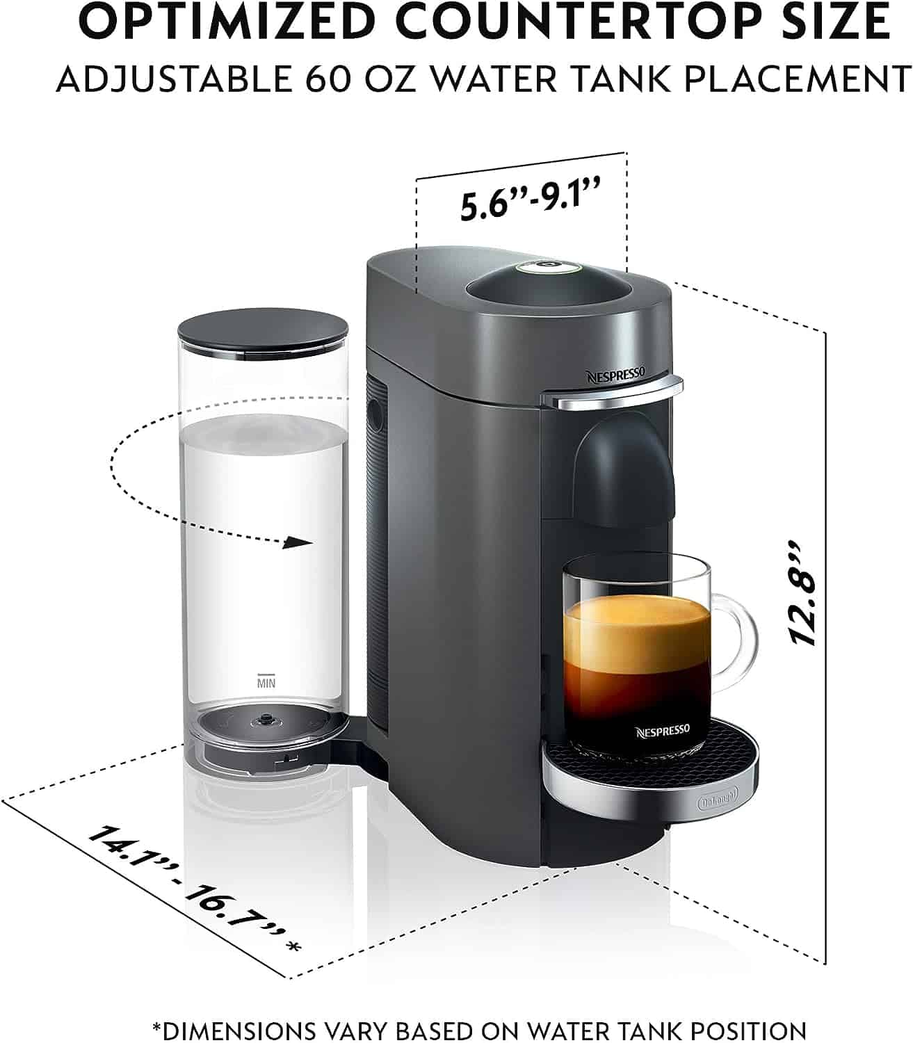 Nespresso Vertuo Plus Deluxe Coffee and Espresso Maker by De'Longhi, Titan with Aeroccino Milk Frother, 110 Volts
