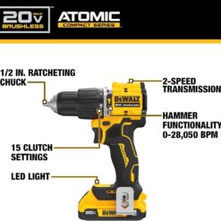 Dewalt DCD799D1 20V MAX ATOMIC COMPACT SERIES Brushless Lithium-Ion 1/2 in. Cordless Hammer Drill Kit (2 Ah)