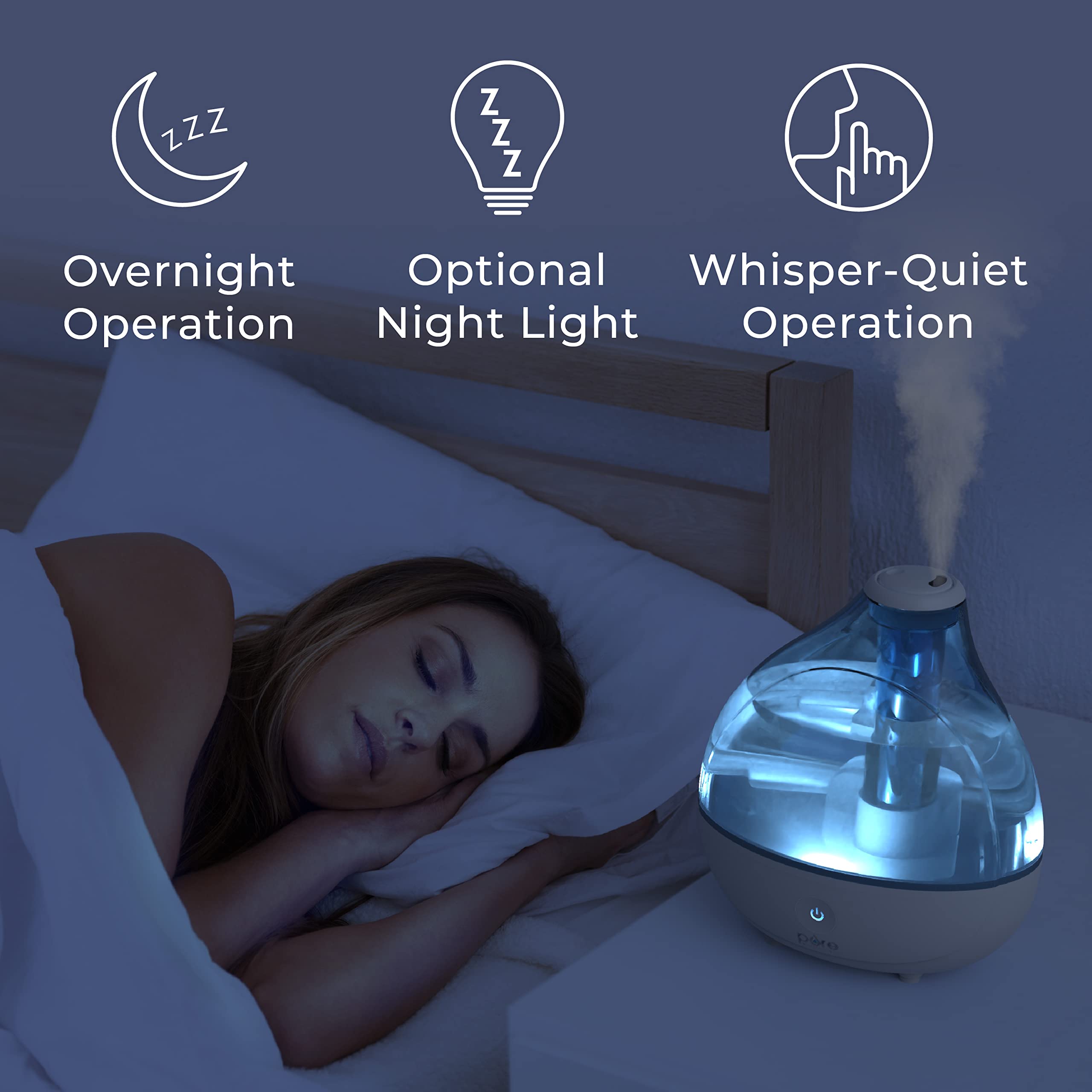 Pure Enrichment MistAire Ultrasonic Cool Mist Humidifier - Quiet Air Humidifier for Bedroom - Lasts Up To 25 Hours