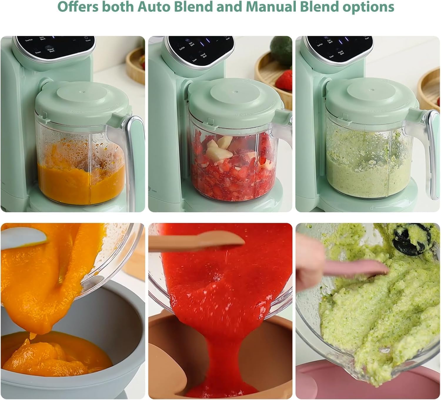 Chefhandy Baby Food Maker, 5 in 1 Baby Food Processor with Steaming Basket, Auto Cooking & Grinding (Green)