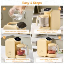 Chefhandy Baby Food Maker, 5 in 1 Baby Food Processor with Steaming Basket, Auto Cooking & Grinding (Yellow)