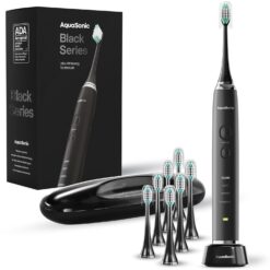 Aquasonic Black Series Ultra Whitening Toothbrush – ADA Accepted Electric Toothbrush- 8 Brush Heads & Travel Case