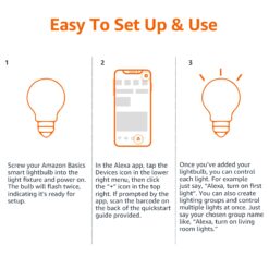 Amazon Basics Dimmable A19 LED Smart Light Bulbs Alexa Compatible, Dimmable Soft White, 60W Equivalent (7.5W), 4 Pack