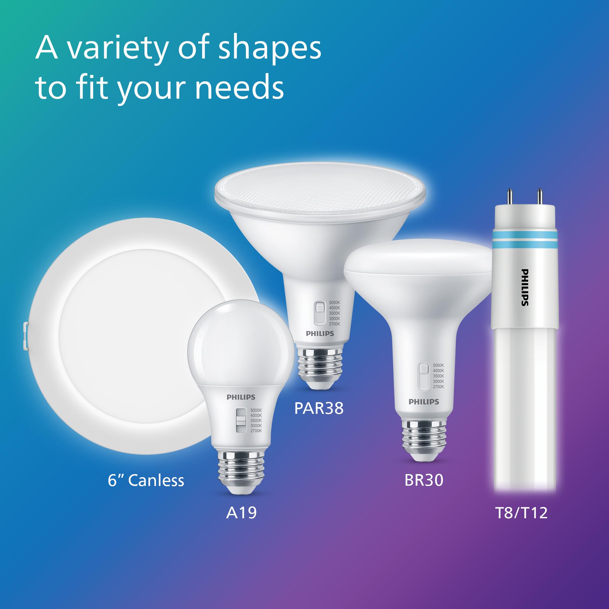 Philips LED A19 Selectable White Dimmable LED Light Bulbs - Flicker-Free 60w Light Bulbs with EyeComfort Technology - 12 Pack