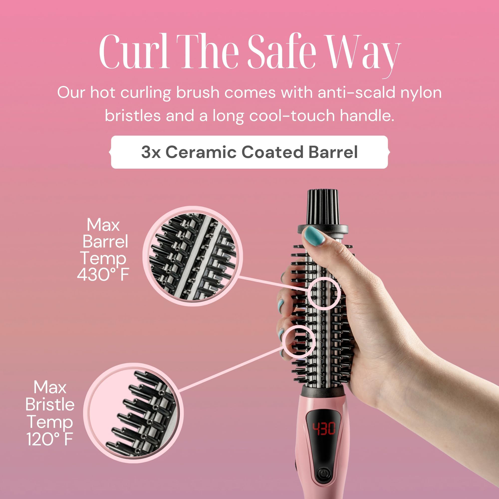 Alure Heated Styling Brush - 3-in-1 Ionic Hair Curler/Straightener with Anti-Scald Nylon Bristles
