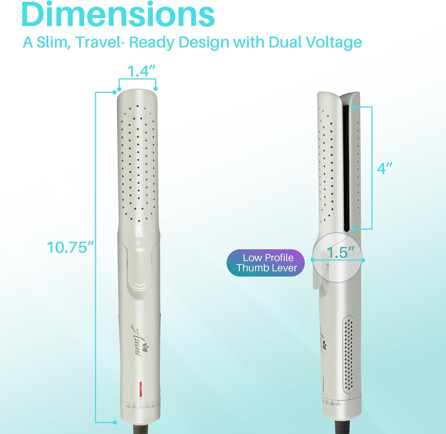 Asani 360° Airflow Styler - 2-in-1 Professional Curling Wand & Hair Straightener - Flat Iron Curler with Cooling Fan, Air Vents (White)