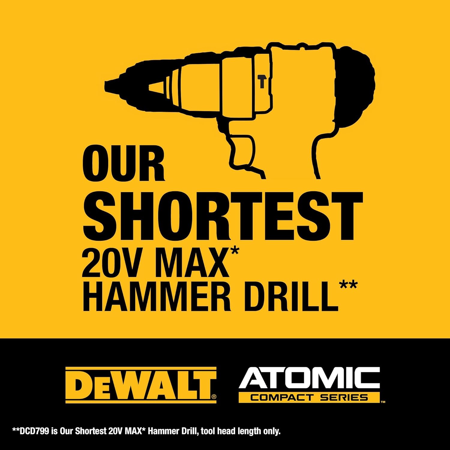 Dewalt DCD799D1 20V MAX ATOMIC COMPACT SERIES Brushless Lithium-Ion 1/2 in. Cordless Hammer Drill Kit (2 Ah)