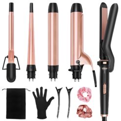 Ufree 5 in 1 Curling Iron with Interchangeable Ceramic Barrels (0.35"-1.25"), Curling Wand Set with Flat Iron Hair Straightener, Women Gifts