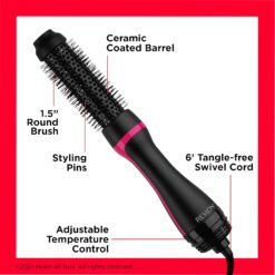 REVLON One-Step Root Booster Round Blow Dryer Brush and Hair Styler, Boost Roots, 1 ½ inch Barrel (Black)