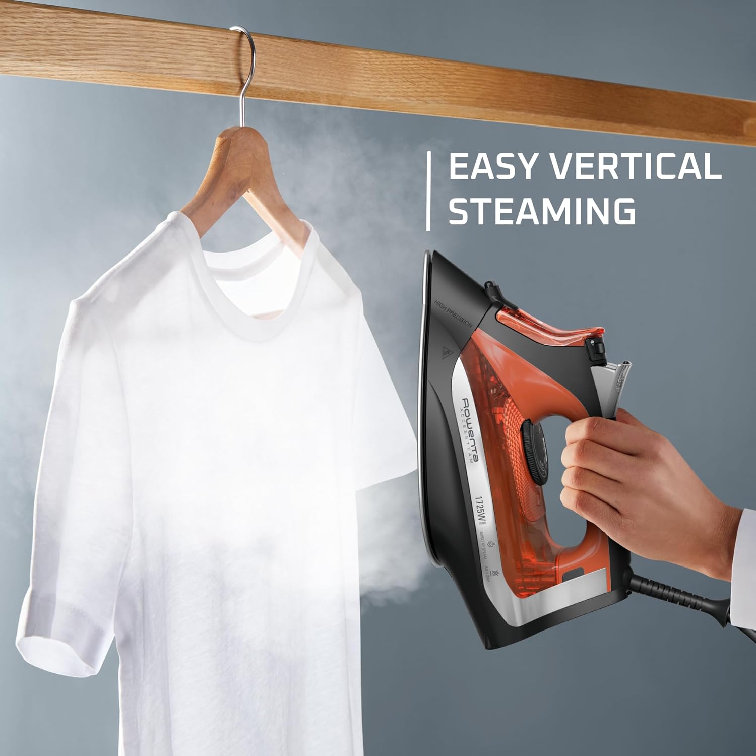 Rowenta Iron Steamer for Clothes, Stainless Steel Soleplate Steam Iron, Microsteam Holes, 1700 Watts, Black, DW2360