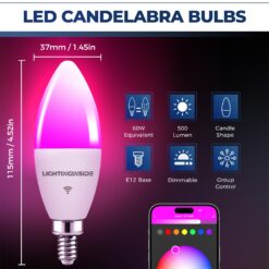 Lightinginside Candelabra Smart Light Bulbs 60W Equivalent, 500LM 6W E12 LED Bulb Compatible with Alexa/Google Home, 6PCS