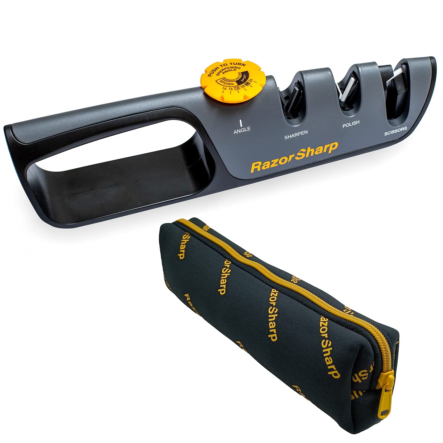 RAZORSHARP Knife Sharpener With Adjustable Angle Guide, Diamond-Coated Ceramic Sharpening Stones