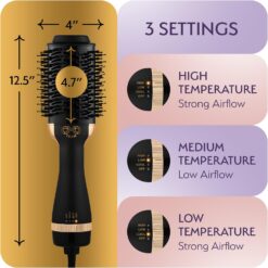 OMOteam Professional Blowout Hair Dryer Brush, Black Gold Dryer and Volumizer, Hot Air Brush for Women, 75MM Oval Shape (Black Gold)