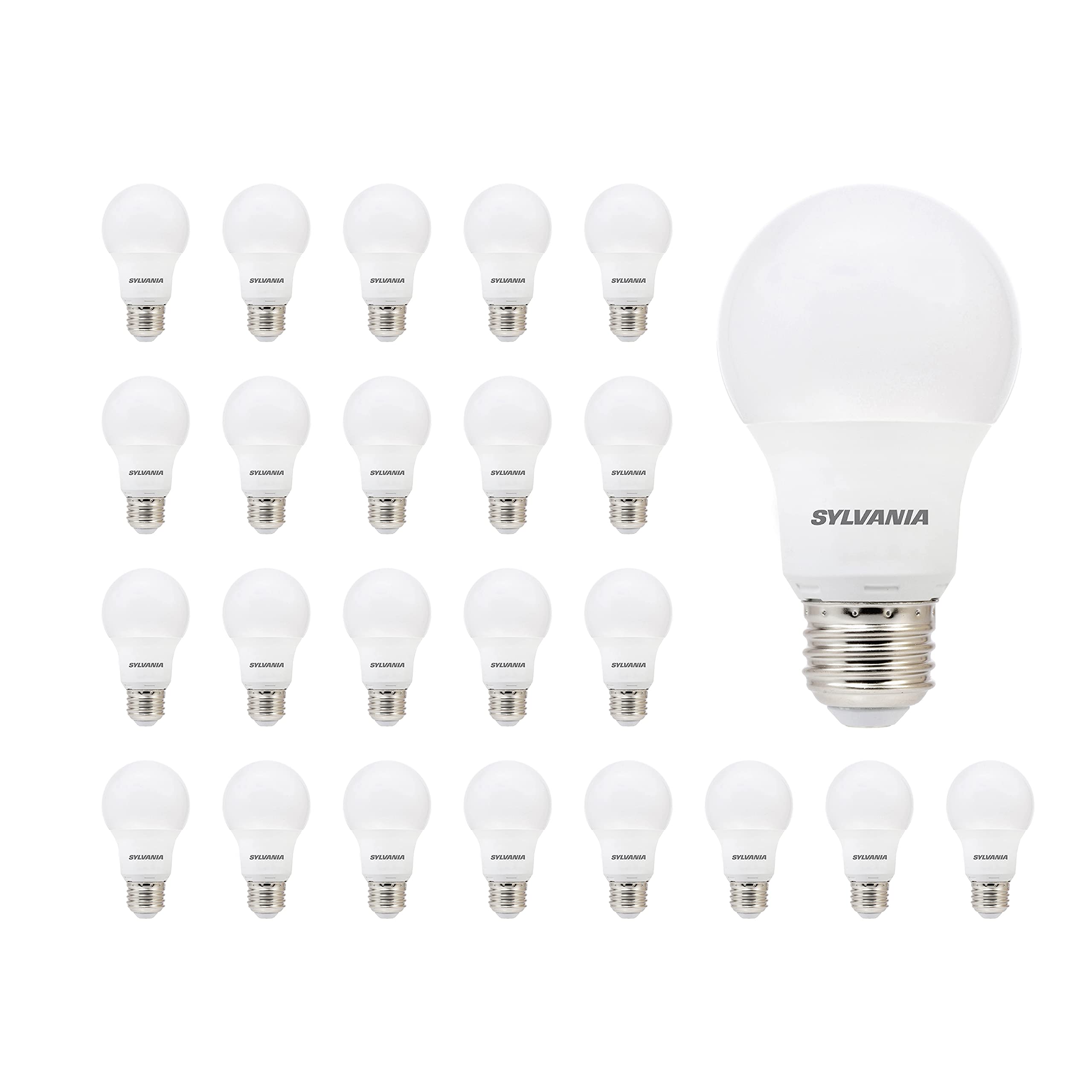 SYLVANIA LED A19 Light Bulb, 60W Equivalent, Efficient 8.5W, 10 Year, 2700K, 800 Lumens - 24 Pack (74765), Packaging may vary.