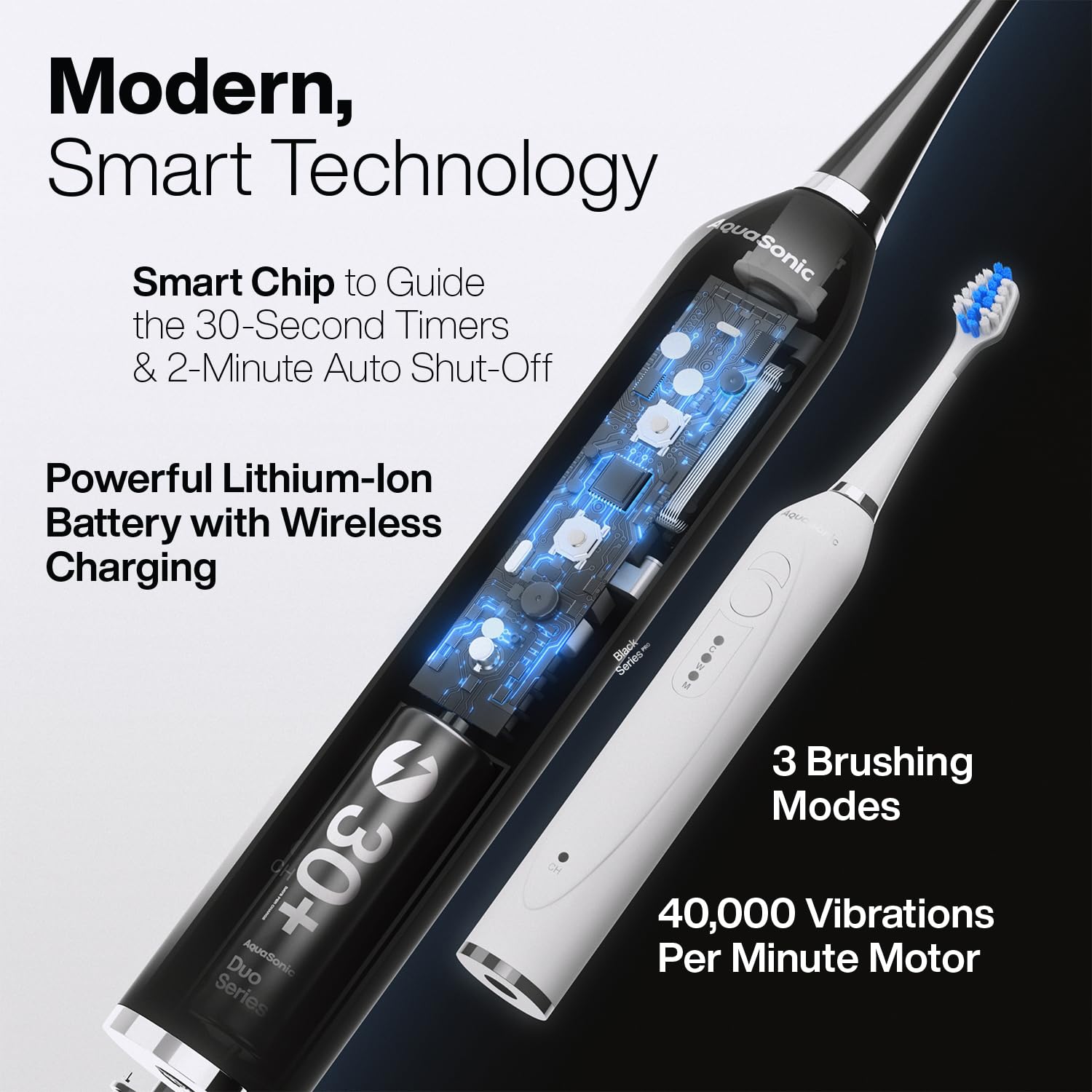 Aquasonic Duo Dual Handle Ultra Whitening 40,000 VPM Wireless Charging Electric ToothBrushes