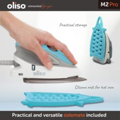 Oliso M2 Mini Project Steam Iron with Solemate - for Sewing, Quilting, Crafting, and Travel, Turquoise