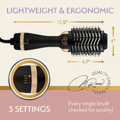 OMOteam Professional Blowout Hair Dryer Brush, Black Gold Dryer and Volumizer, Hot Air Brush for Women, 75MM Oval Shape (Black Gold)