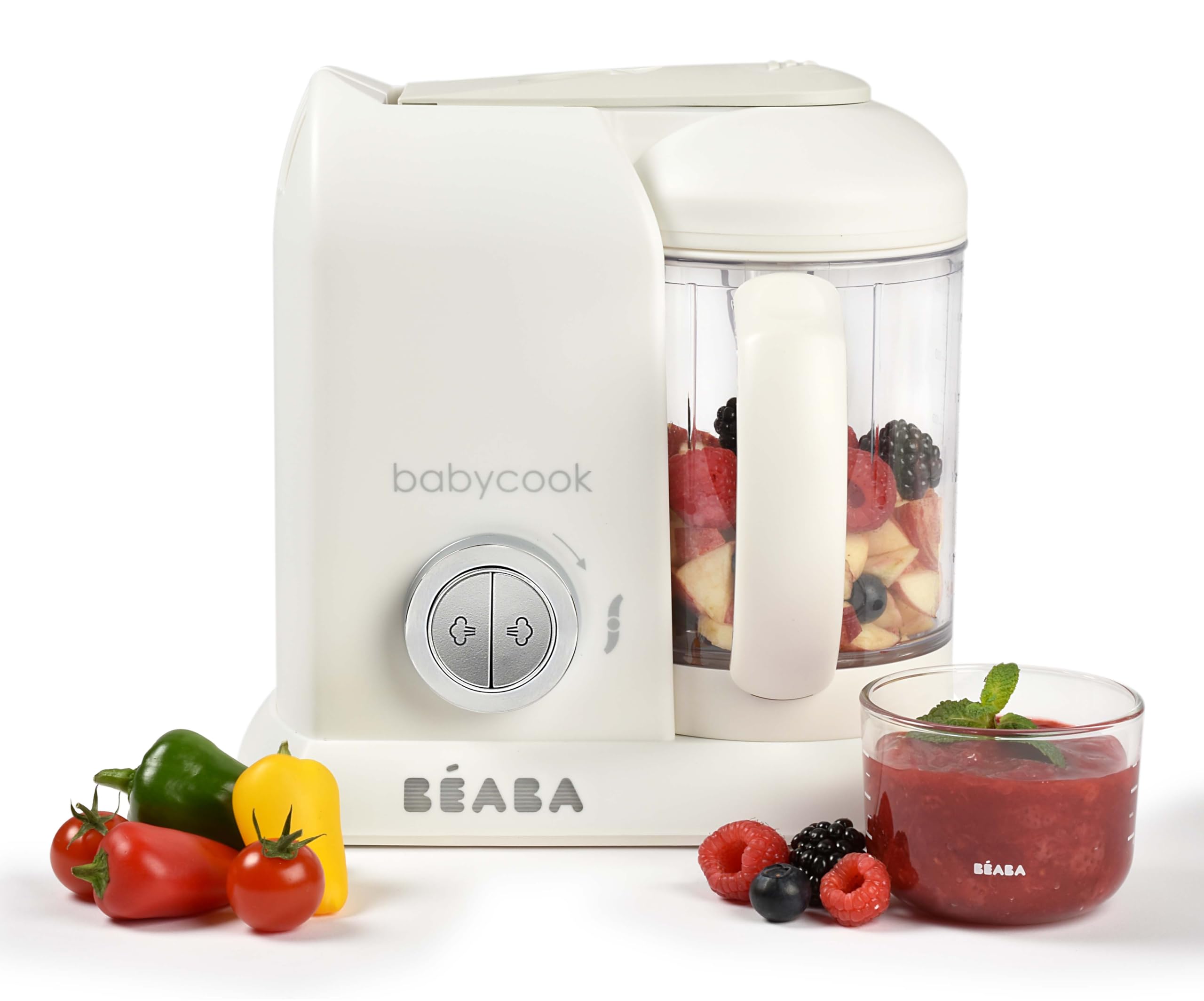 BEABA Babycook Solo 4 in 1 Baby Food Maker, Puree Steamer and Blender for Purees, Grinder with Auto Steam Cooking, White