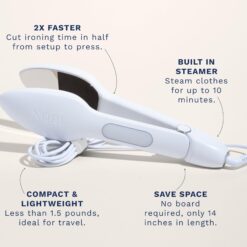 Nori Press Travel Steam Iron, Handheld Iron With Steam, No Ironing Board Required, Easy to Use w/ 6 Fabric Settings, White