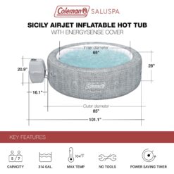 Alternative view of Coleman Sicily AirJet Round Inflatable Hot Tub with EnergySense Cover Grey