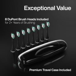 Aquasonic Black Series Ultra Whitening Toothbrush – ADA Accepted Electric Toothbrush- 8 Brush Heads & Travel Case