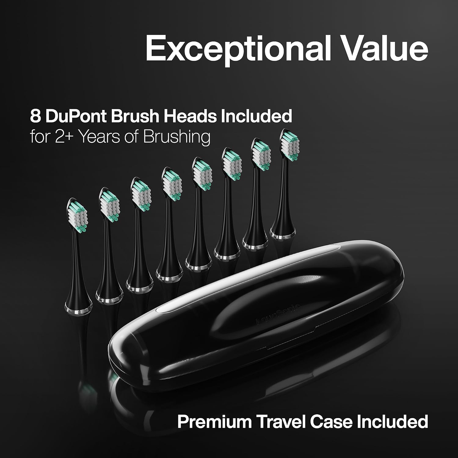 Aquasonic Black Series Ultra Whitening Toothbrush – ADA Accepted Electric Toothbrush- 8 Brush Heads & Travel Case