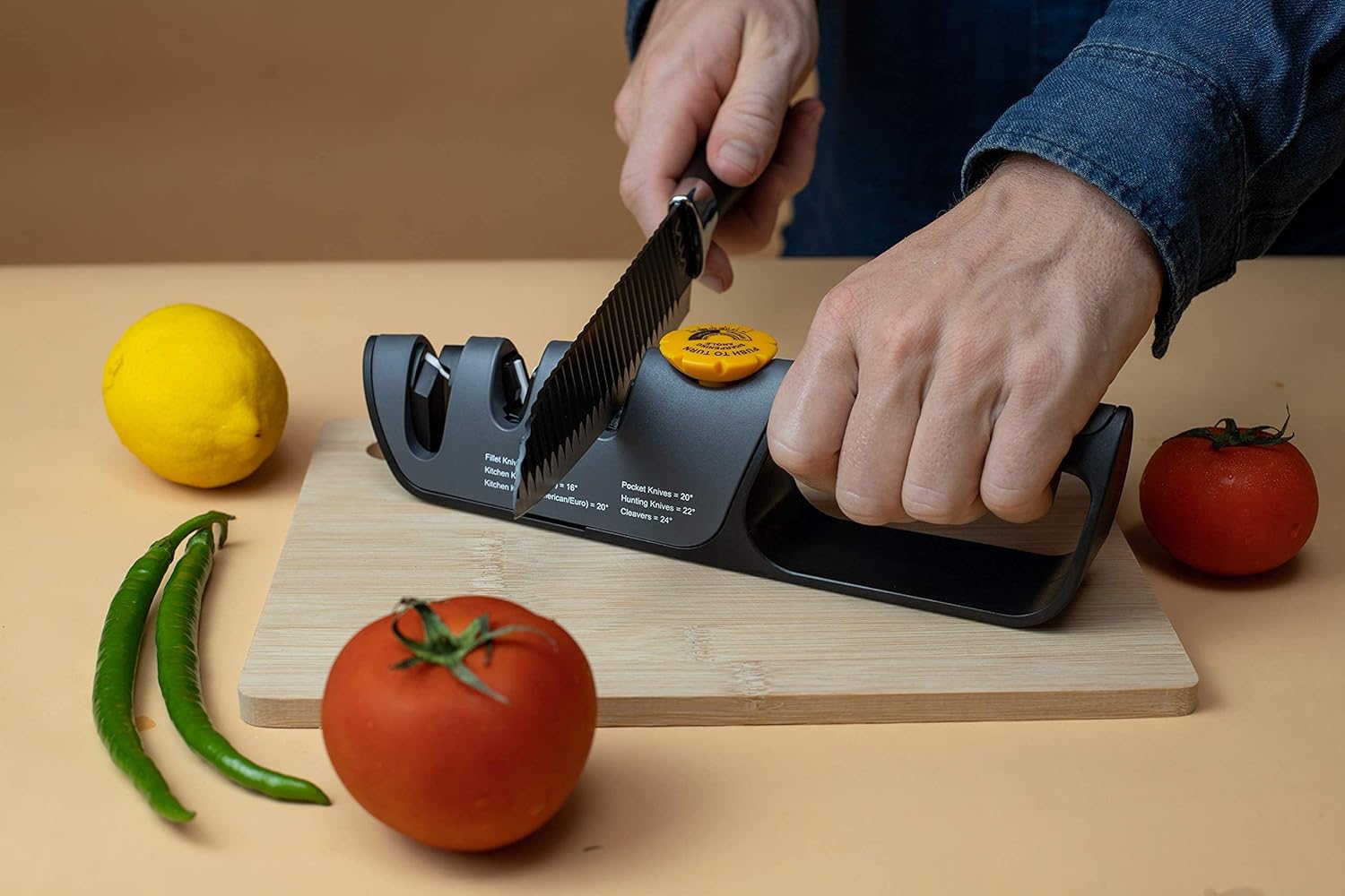 RAZORSHARP Knife Sharpener With Adjustable Angle Guide, Diamond-Coated Ceramic Sharpening Stones