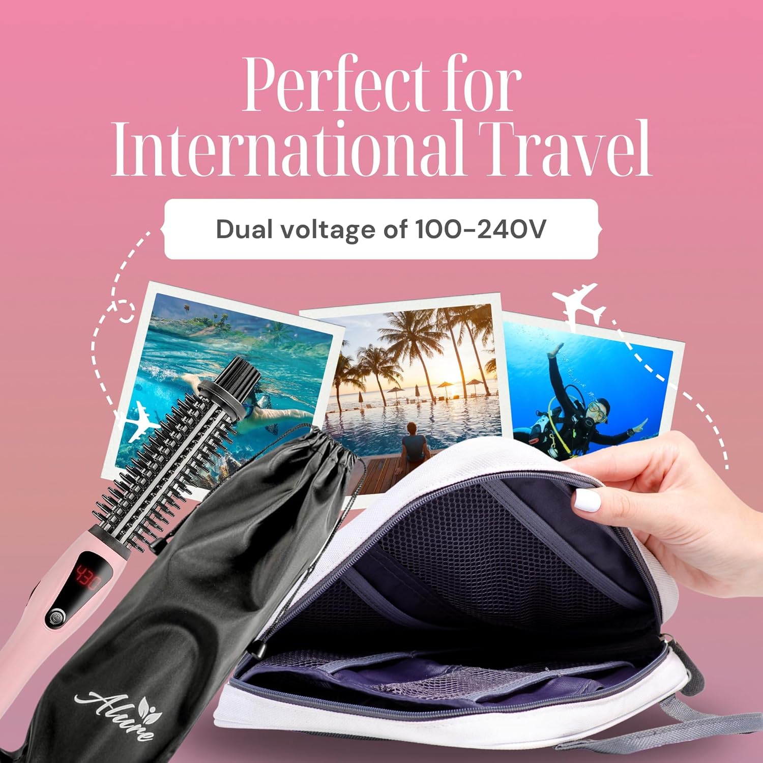 Alure Heated Styling Brush - 3-in-1 Ionic Hair Curler/Straightener with Anti-Scald Nylon Bristles
