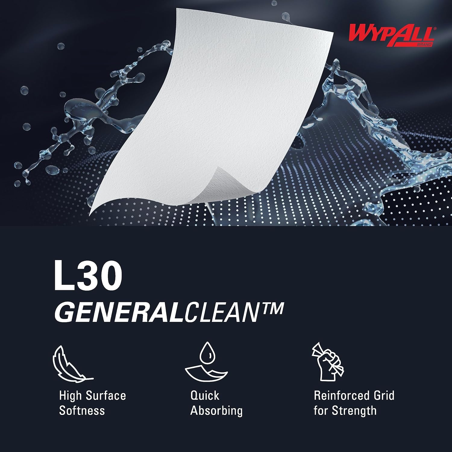 WypAll GeneralClean L30 Heavy Duty Cleaning Towels, Jumbo Roll (05841), Strong and Soft Towels, White (875 Sheets/Roll, 1 Roll/Case, 875 Sheets/Case)