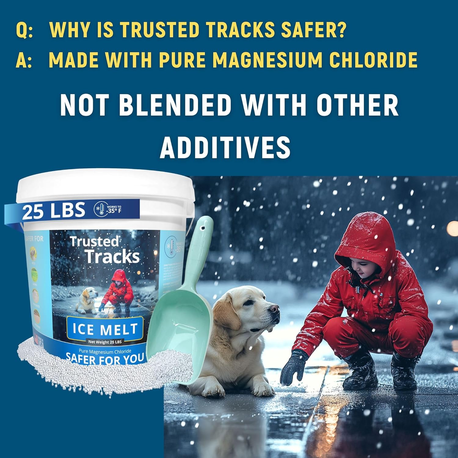 Ice Melt, Pet Safe Ice Melt 25 LBS Premium Snow Melter, Pure Magnesium Chloride, Safer for Pets, Concrete, Effective to -35 F, 25 lb