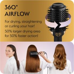 OMOteam Professional Blowout Hair Dryer Brush, Black Gold Dryer and Volumizer, Hot Air Brush for Women, 75MM Oval Shape (Black Gold)