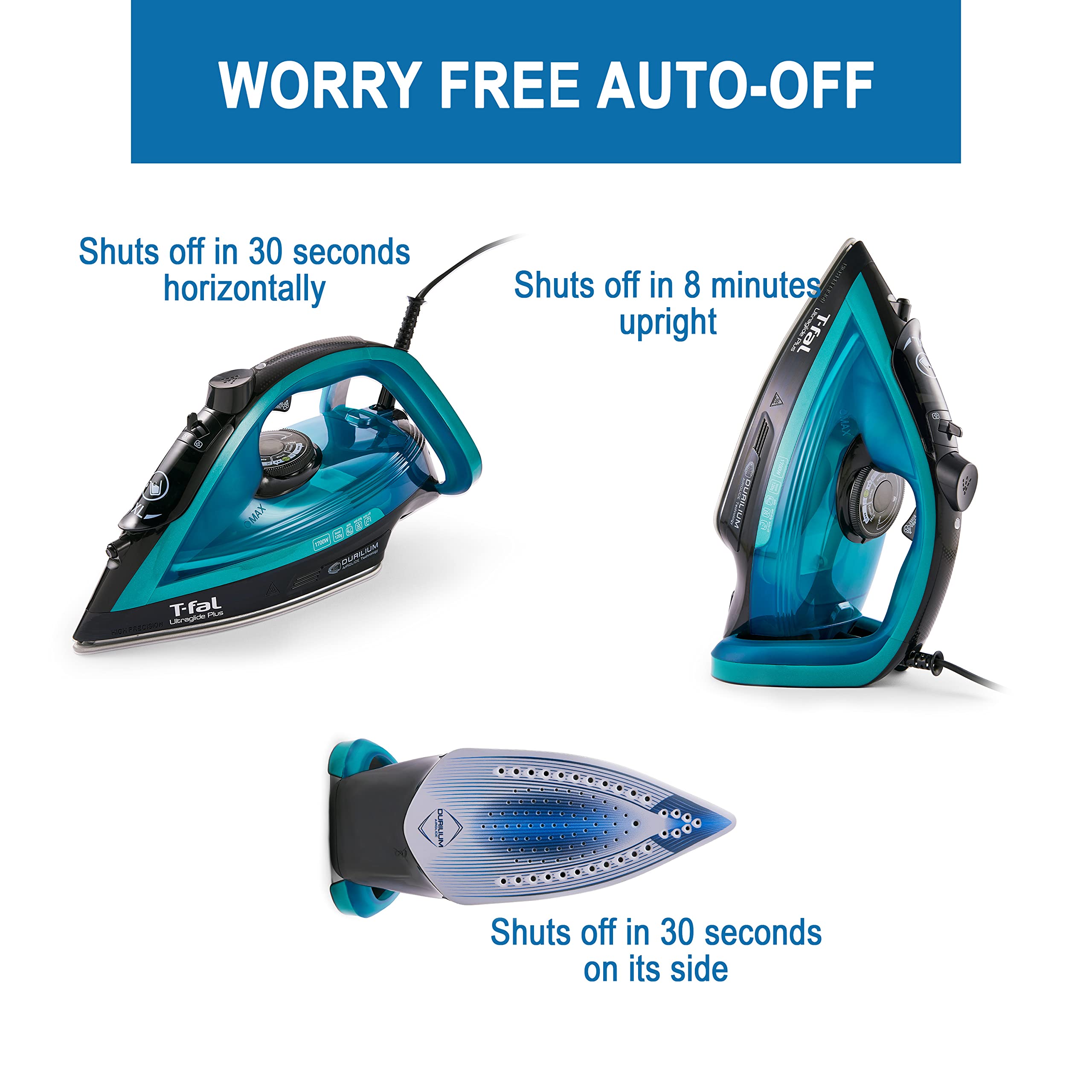 T-Fal Iron Ultraglide Steam Iron for Clothes, Durilium Soleplate, Precision Tip, Anti-Drip, Auto-Off, 1800 Watts, FV5841U0