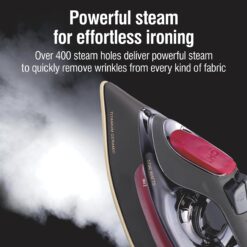 CHI Steam Iron for Clothes with 8’ Retractable Cord, 1700 Watts, 3-Way Auto Shutoff, 400+ Holes, Black/Chrome (13109)