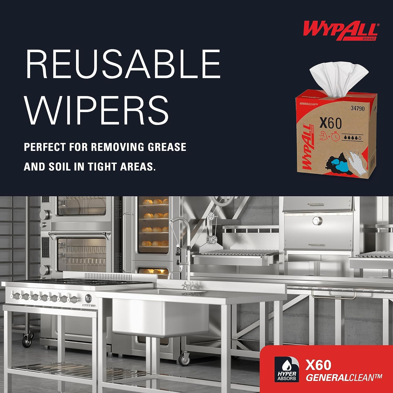 Wypall General Clean X60 Multi-Task Cleaning Cloths (34790), Pop-Up Box, White, 10 Boxes/Case, 126 Sheets/Box, 1,260 Sheets/Case