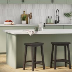 Amazon Basics Solid Wood Saddle-Seat Counter-Height Kitchen Island BarStool, 24-Inch Height, Black - Set of 2