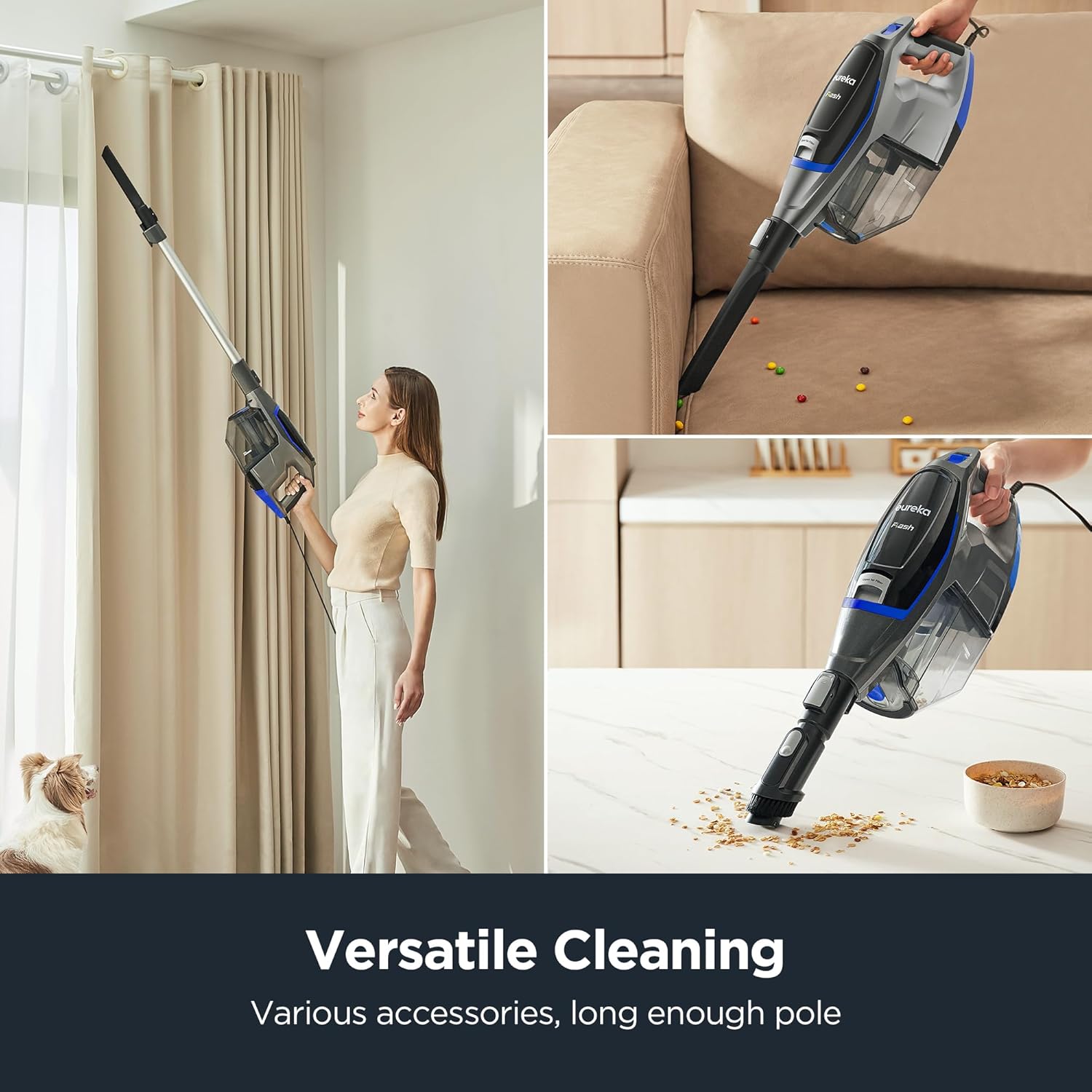 Eureka Corded Stick Vacuum Cleaner for Home Pet Hair, Lightweight Vacuum Cleaner with Powerful Suction, Blue, NES520BL