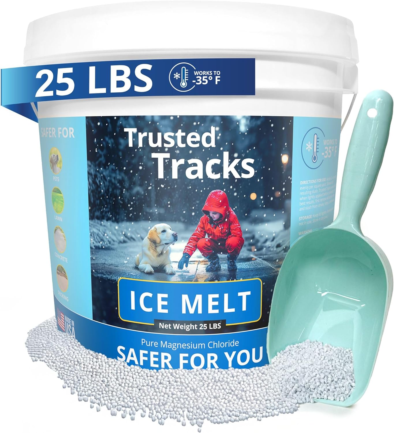 Ice Melt, Pet Safe Ice Melt 25 LBS Premium Snow Melter, Pure Magnesium Chloride, Safer for Pets, Concrete, Effective to -35 F, 25 lb