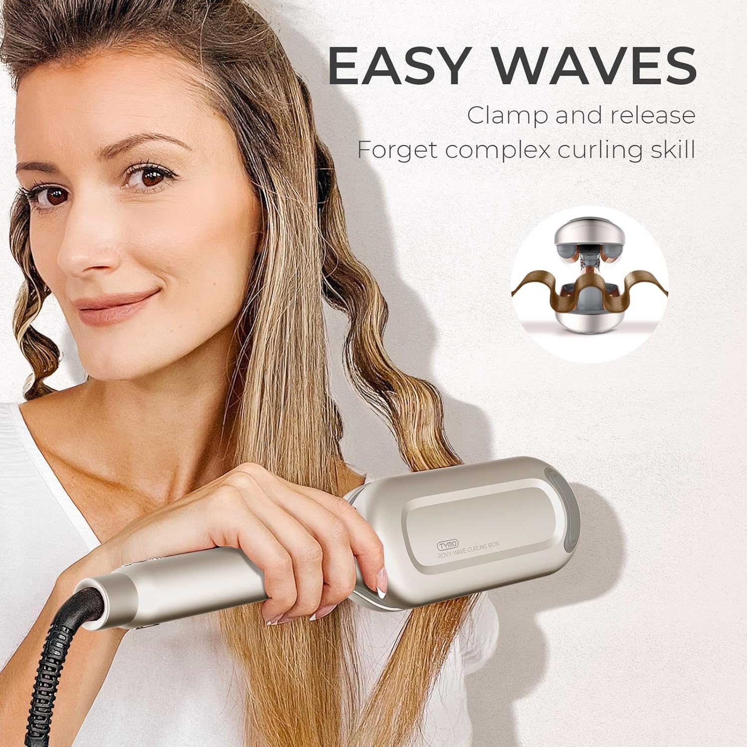 Curling Iron Hair Crimper Waver TYMO ROVY Beach Waves Curling Wand, Ionic Deep Waver Hair Curler Tool with Ceramic 3 Barrel, 1.25 Inch