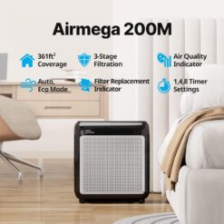 COWAY Air Purifiers for Home Up to 1,748ft², True HEPA Filter for Smoke, Allergies, Pet Dander, Odor, Air Quality Monitor, Auto&Eco Mode, Black