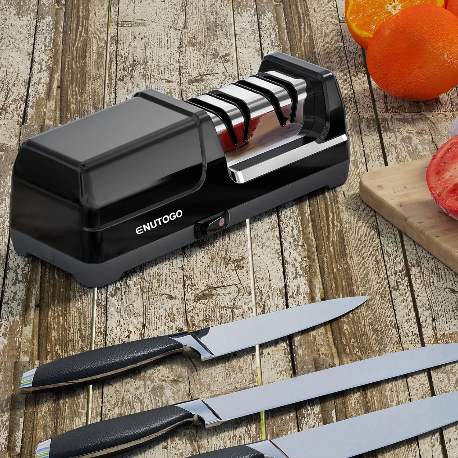 Enutogo Knife Sharpener, Professional 2-Stages Eleltric Knife Sharpeners with Diamond Abrasives for 20-Degree Straight Edge, Black