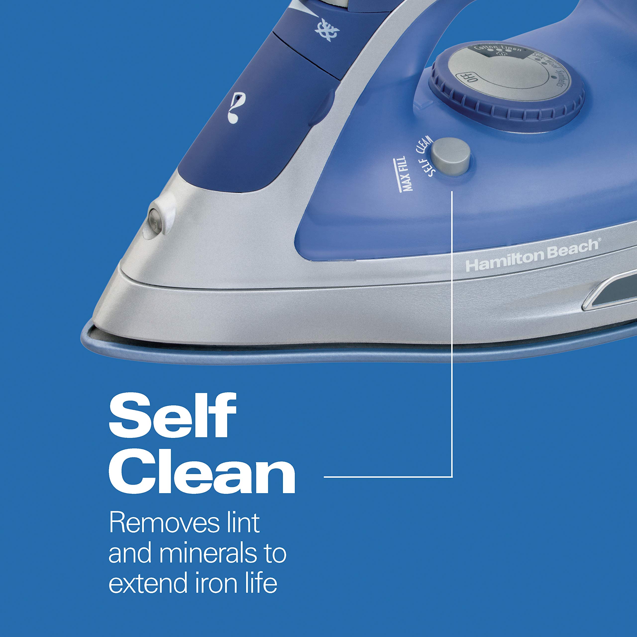 Hamilton Beach Steam Iron & Vertical Steamer for Clothes with Scratch-Resistant Durathon Soleplate, 1500 Watts, Blue